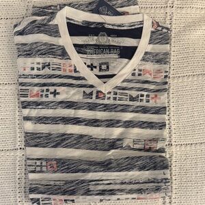 American Rag Navy and White Graphic V-Neck Tee
